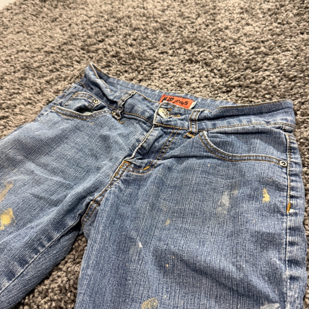 Y2K Hip Jeans Capri Pants Juniors Blue Good Paint Splatter Hemmed 3
